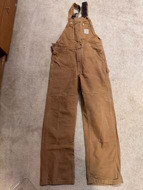Vintage Carhartt R01 BRN Double Knee Duck Bib Overalls 32x32